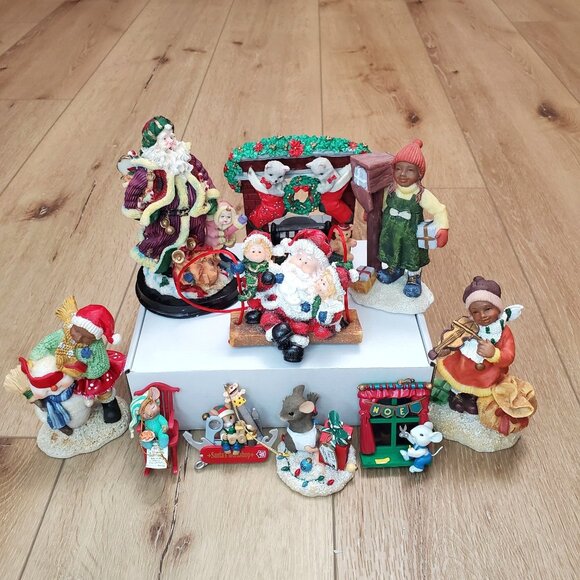 Vtg Lot of 10 Christmas Figurines Statues Holiday Ornaments Table Decor Santa - Picture 1 of 16